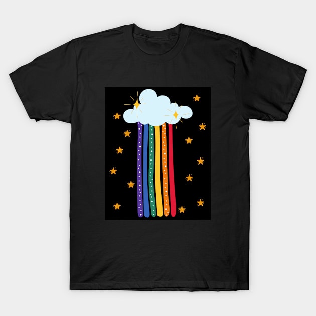 Colorful Rainbow With Stars Design T-Shirt by TANSHAMAYA